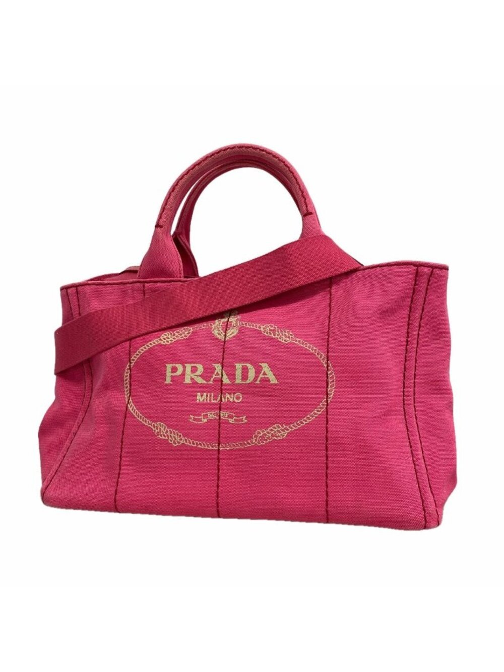 Prada Tote Bag Canapa Canvas Pink Gold 2-Way